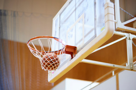 Basketball in the ringの写真素材