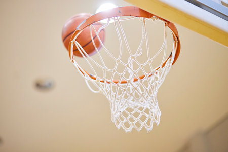Basketball in the ringの写真素材