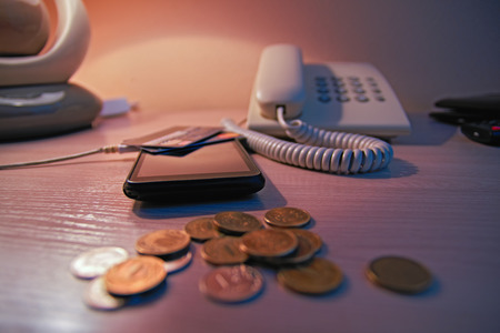 Still life.  Concept: payment for use communication services.  Communication for money.の写真素材