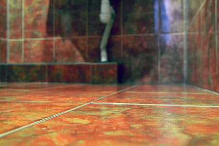 For background. Ceramic tiles in the bathroom. Warm, brown natural tones. Copy space.の写真素材