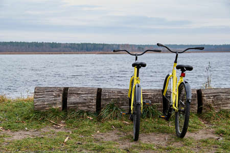 Two Bicycles in the lake parking lot.の写真素材