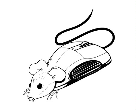 black and white sketch of a mouse on a white background for kidsのイラスト素材