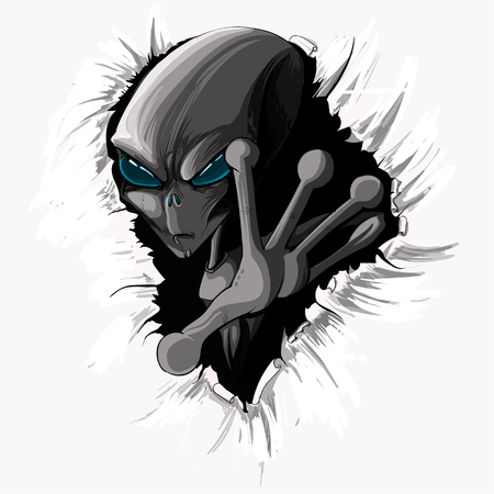 aliens striker breaks through a sheet of white, white backgroundのイラスト素材