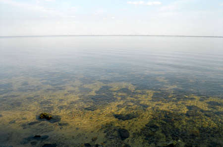 The quiet sea early in the morning. Through water the bottom is visible.の写真素材