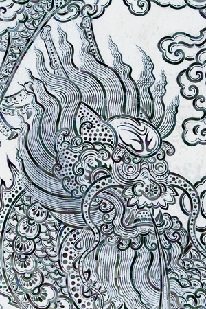 Dragon painting on wall in temple, Generality in Thailand, any kind of art decorated in Buddhist church etc  created with money donated by people, no restrict in copy or useの写真素材