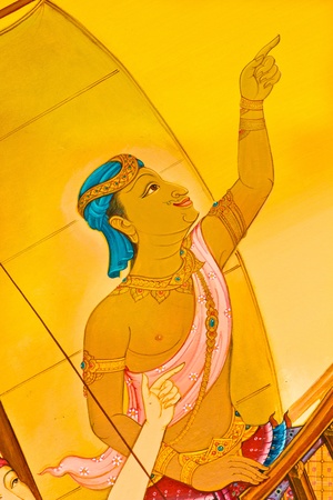 Vintage traditional Thai style art painting on temple for background, Generality in Thailand, any kind of art decorated in Buddhist church etc  created with money donated by people, no restrict in copy or useの写真素材