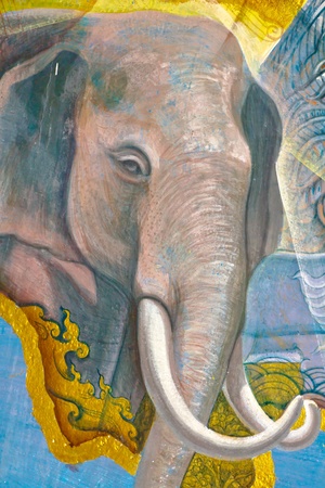 Vintage traditional Thai style art painting on temple for background, Generality in Thailand, any kind of art decorated in Buddhist church etc  created with money donated by people, no restrict in copy or useのeditorial素材