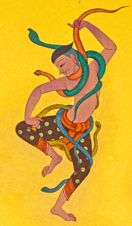 Vintage traditional Thai style art painting on temple for background, Generality in Thailand, any...