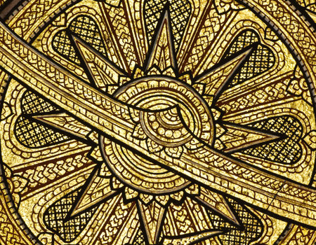 Vintage traditional Thai style art painting on temple for background, Generality in Thailand, any kind of art decorated in Buddhist church etc  created with money donated by people, no restrict in copy or useのeditorial素材