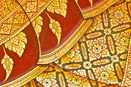 Vintage traditional Thai style art painting on temple for background, Generality in Thailand, any kind of art decorated in Buddhist church etc  created with money donated by people, no restrict in copy or useのeditorial素材