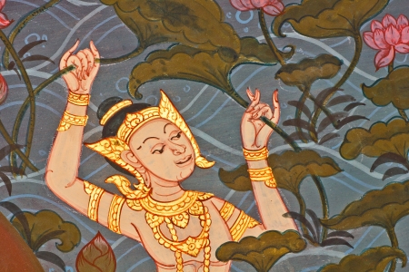 Art thai painting on wall in temple, Generality in Thailand, any kind of art decorated in Buddhist church etc  created with money donated by people, no restrict in copy or useのeditorial素材