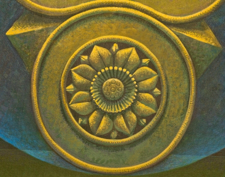 Vintage traditional Thai style art painting on temple for backgroundのeditorial素材