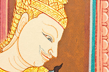 Vintage traditional Thai style art painting on temple for backgroundのeditorial素材