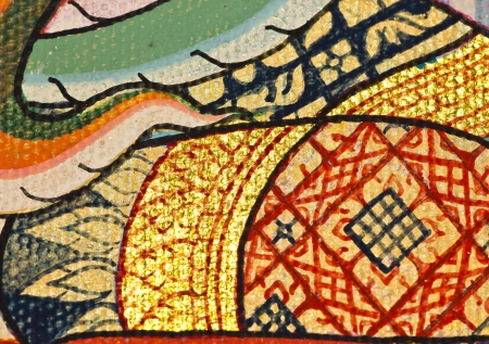 Vintage traditional Thai style art painting on temple for backgroundのeditorial素材