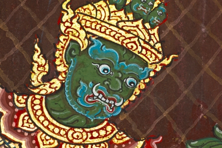 The face of giants Vintage traditional Thai style art painting on templeのeditorial素材