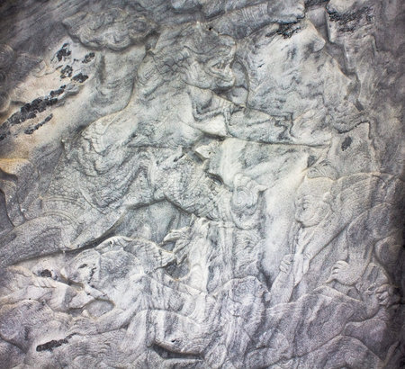 Native art carved on the wall in the temple, Generality in Thailand, any kind of art decorated in...