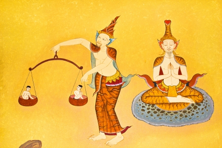 Art thai painting on wall in temple, Generality in Thailand, any kind of art decorated in Buddhist church etc  created with money donated by people, no restrict in copy or useの写真素材