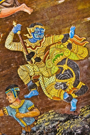 Art thai painting on wall in temple, Generality in Thailand, any kind of art decorated in Buddhist church etc  created with money donated by people, no restrict in copy or useのeditorial素材