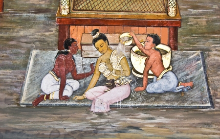 Art thai painting on wall in temple, Generality in Thailand, any kind of art decorated in Buddhist church etc  created with money donated by people, no restrict in copy or useのeditorial素材