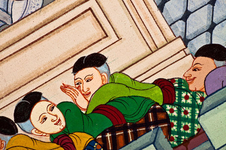 Art thai painting on wall in temple, Generality in Thailand, any kind of art decorated in Buddhist church etc  created with money donated by people, no restrict in copy or useのeditorial素材