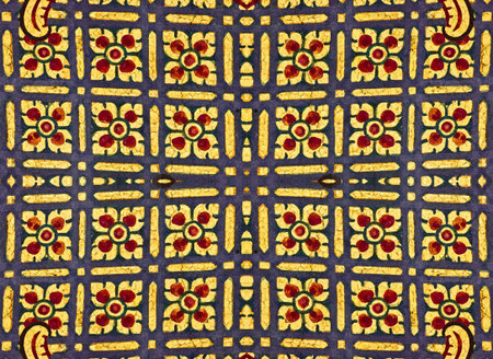 Vintage traditional Thai style art painting on temple for background のeditorial素材