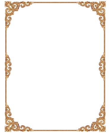 Empty golden vintage frame isolated on white backgroundの写真素材