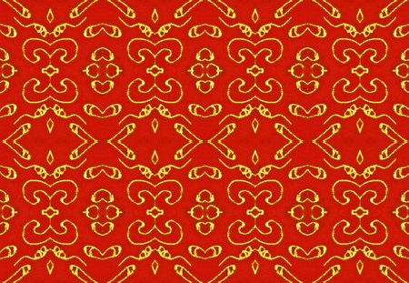 Seamless golden texture on red backgroundの写真素材