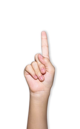 The hand pointing is on the white backgroundの写真素材