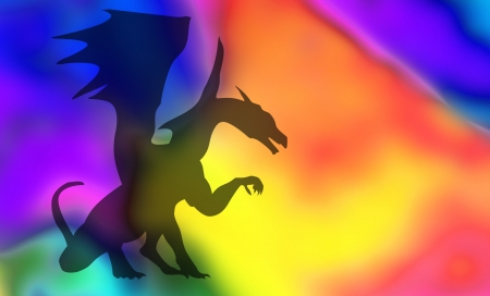 black dragon isolated on colorful backgroundの写真素材