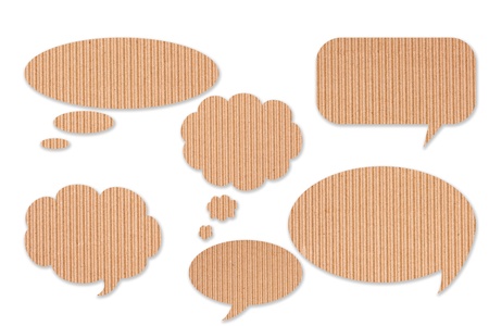 bubble talk tag recycled corrugated paper on white backgroundの写真素材