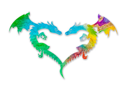 Colorful dragon heart isolated on white backgroundの写真素材