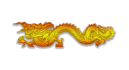 Golden dragon isolated on white backgroundの写真素材