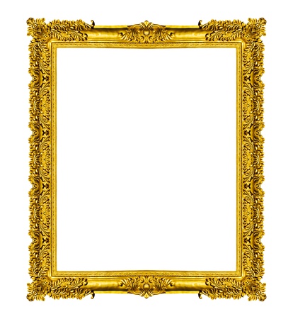 Empty golden vintage frame isolated on white backgroundの写真素材