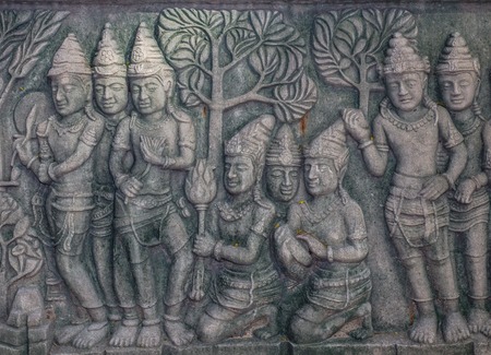 Vintage traditional Thai native art carved in the templeの写真素材