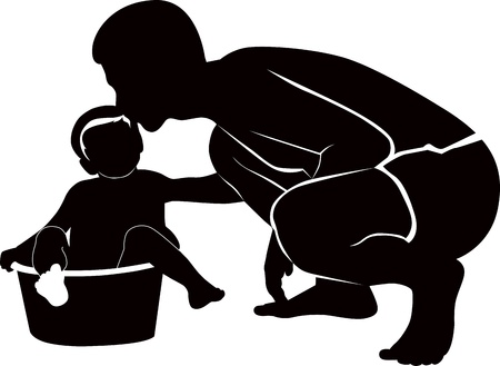 dad bathe your child familyのイラスト素材