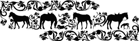 horse animal in a flower ornamentのイラスト素材