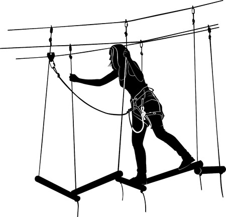 children in adventure park rope ladderのイラスト素材