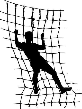 boy in adventure park rope ladderのイラスト素材