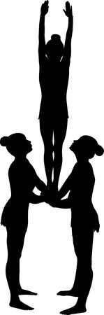 acrobatic stunt. Gymnasts acrobats vector black silhouette.のイラスト素材