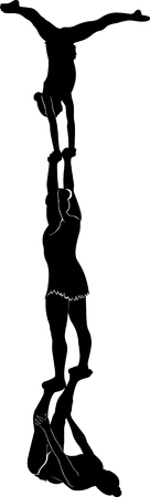 acrobatic stunt. Gymnasts acrobats vector black silhouette.のイラスト素材