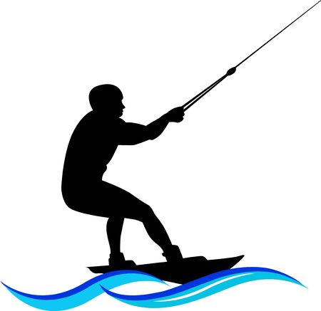 waterskiing, Water ski silhouette with waveのイラスト素材