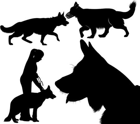 set of dog silhouettes German Shepherd Dogsのイラスト素材