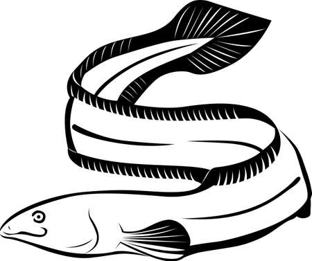 Japanese eel. Ink sketch of fish on old paper background. Hand drawn vector illustration.Design for fishing catch or fisher sport club. Fish market, seafood menu.のイラスト素材