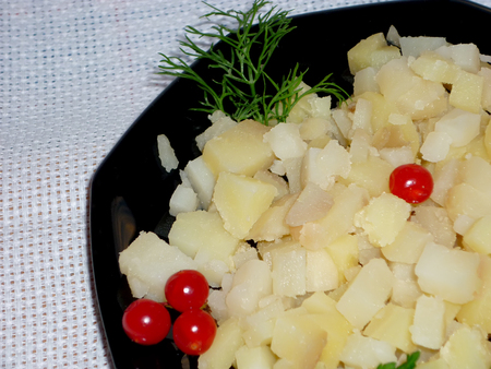 potato cubes on a plateの写真素材