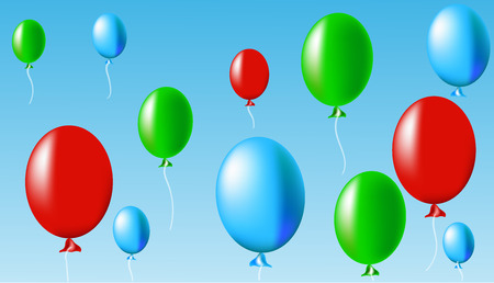 Air balloons red green blue in blue in sky illustration.のイラスト素材