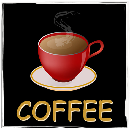 Coffee in red cup on black background with star.のイラスト素材