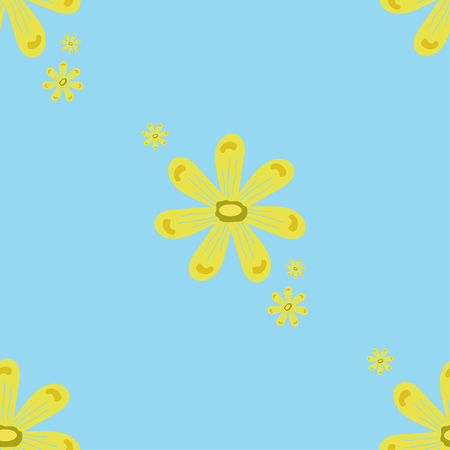 daisies yellow pattern seamless blue beautifulのイラスト素材
