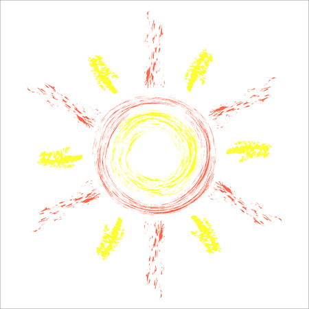 Sun with yellow rays isolated on white background.のイラスト素材