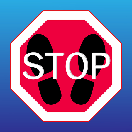 Stop sign on a with footprints from shoes.のイラスト素材
