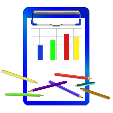 folder with clip with diagram and colored pencils vector isolated on whiteのイラスト素材